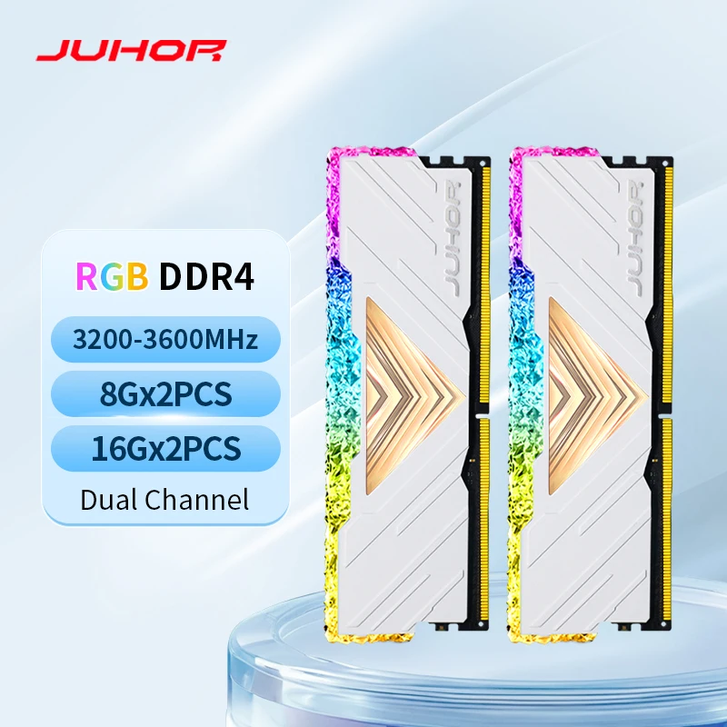 JUHOR Memoria Ram RGB DDR4 8GBX2 16GBX2 3200MHz 3600MHz Kit Dual channel Stunning Desktop Memoria Ram