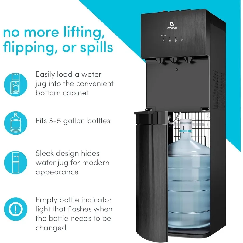Avalon A3BLK Self Cleaning Bottom Loading Water Cooler Dispenser, 3 Temperature-UL/Energy Star Approved-Black Stainless Steel, 5 2