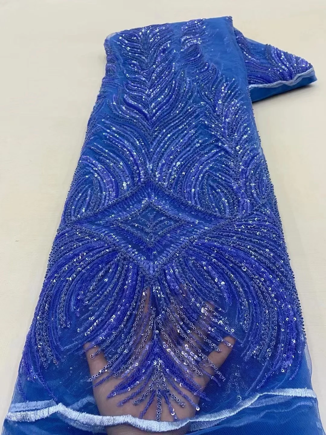 African Sequins Net Lace Fabric 2023 Blue Gold High Quality Lace