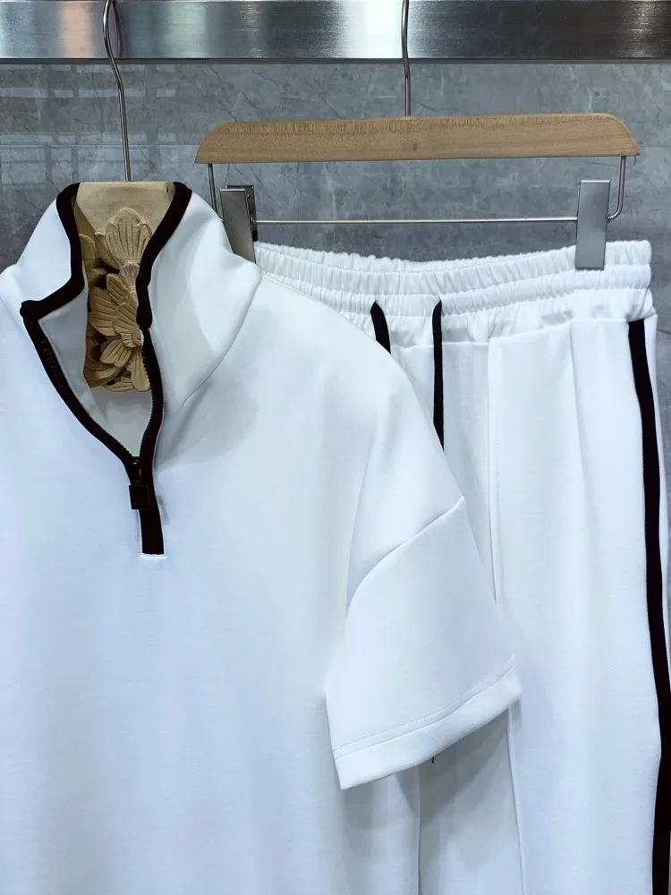 여름 남자 레저 Tracksuit 야외 짧은 소매 T 셔츠 탄성 허리 Sweatpants 2 조각 세트 느슨한 바지 세트 남성 M-XL