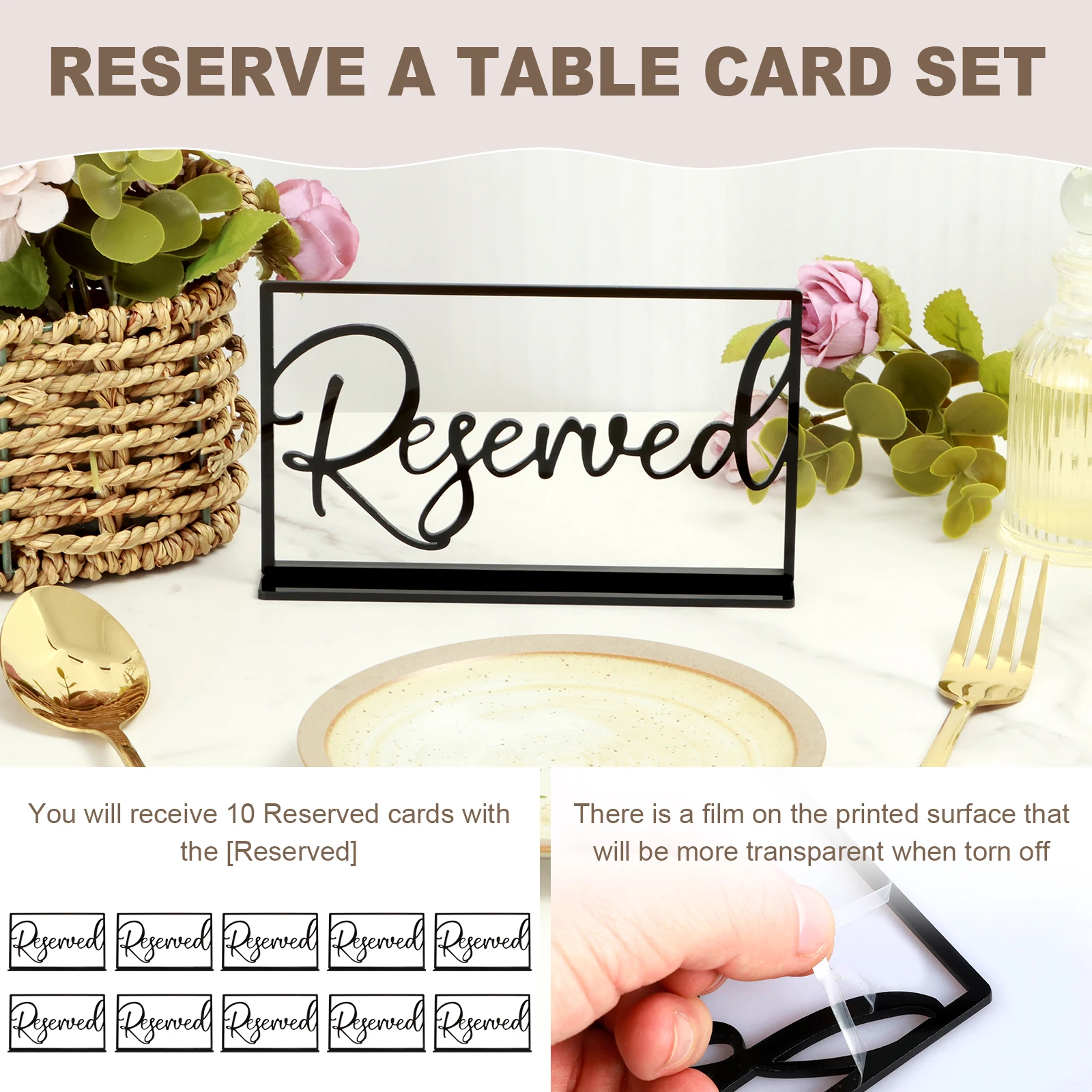 10/40Pcs Acrylic Table Card Sign Hotel Restaurant Reserved Table Signs Reminder Sign For Wedding Birthday Party Decor