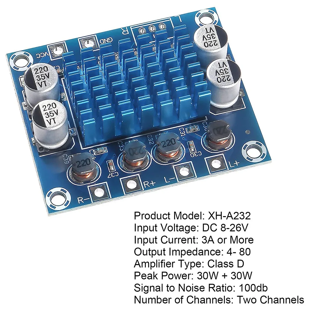 디지털 스테레오 오디오 파워 앰프 보드, TPA3110 XH-A232, 30W + 30W, 2.0 채널, DC 8-26V 3A, 5 개