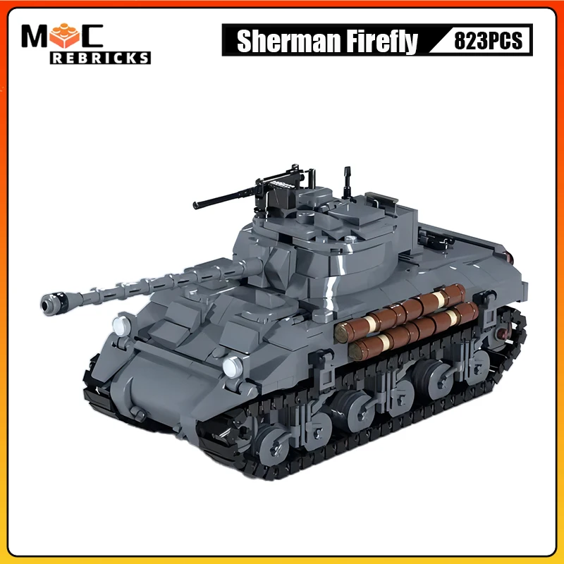 

WW2 Military Weapon Sherman Firefly Medium Tank Artillery Armored Vehicle MOC Building Blocks Assembly Bricks Model Kids Toys