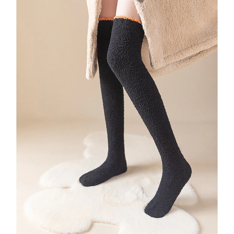 1 Pair Women Knee High Fuzzy Socks Soft Long Thigh High Warm stockings Cozy Slipper Plush Socks cotton socks