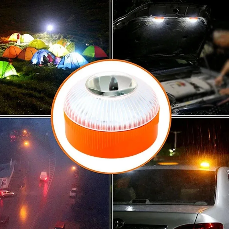 Emergency Light Car Strobe Light Car Emergency Beacon Light V16 Magnetic Replaceable Battery Strobe Flashing Warning Light Road Accident Lamp Safety Accessory