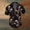 Summer Retro Flower Skull Pattern Men's Short Sleeved Shirt Men's Fashion Street Trend Horror Skull Party Men Oversized T-Shirt 1