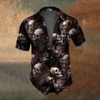 Summer Retro Flower Skull Pattern Men's Short Sleeved Shirt Men's Fashion Street Trend Horror Skull Party Men Oversized T-Shirt 1