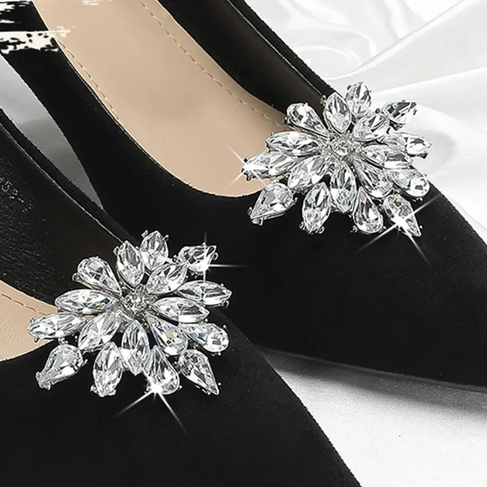1 pair Bride Accessories Shiny Shoes Clips Rhinestone Shoes Flower Charm Buckle Bag Decorations Clamp Wedding - 2
