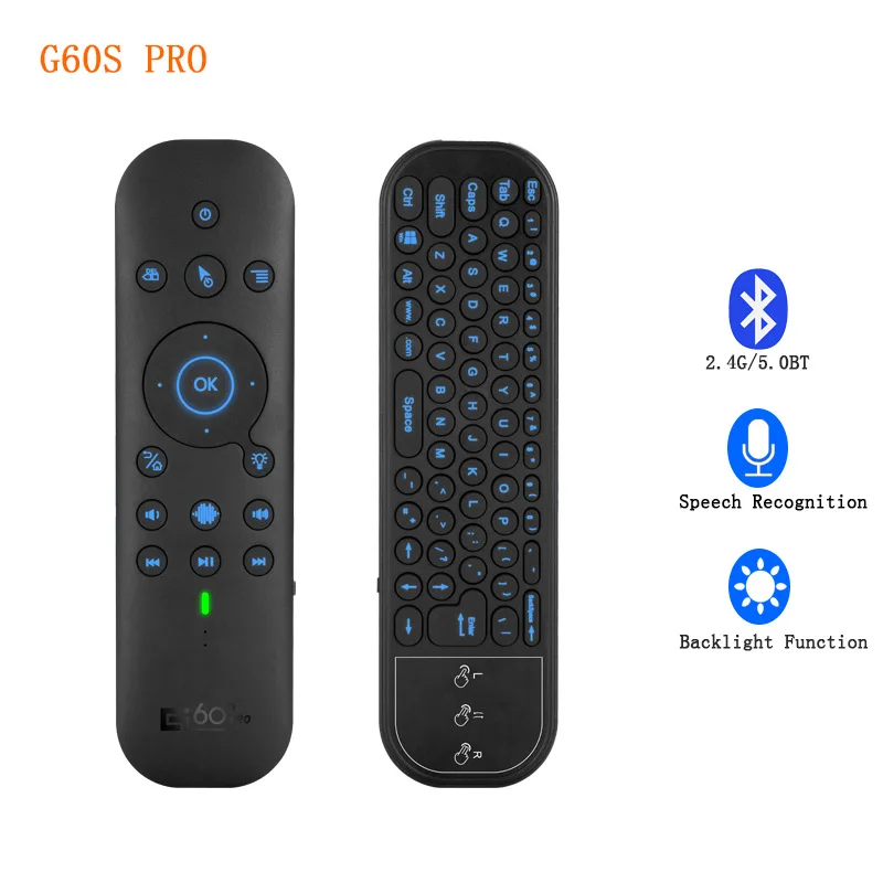 김틴 G60S 프로 BT5.0 2.4G 듀얼 모드 무선 에어 마우스 IR 학습 음성 리모컨 안드로이드 TV 박스용 백라이트 조명