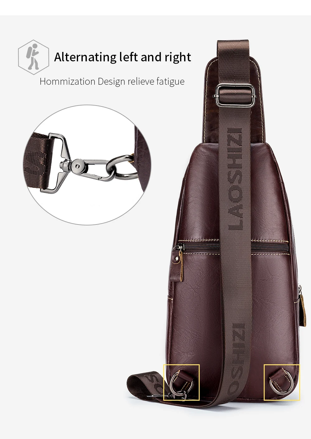 Herren-Rindsleder-Brusttasche, Vorhaut schicht aus echtem Leder, lässige Herren-Umhängetasche aus Rindsleder, Umhängetasche mit großer Kapazität – Detail 4