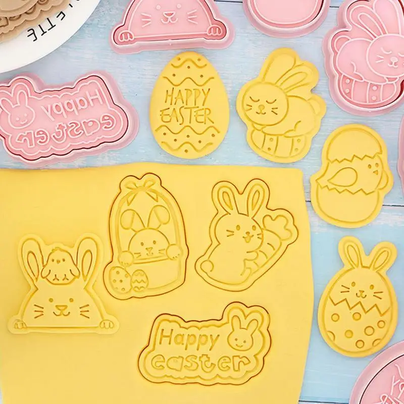 8PcsEasterCookieStampsCookieCutterDIYCookieStamperForBaking