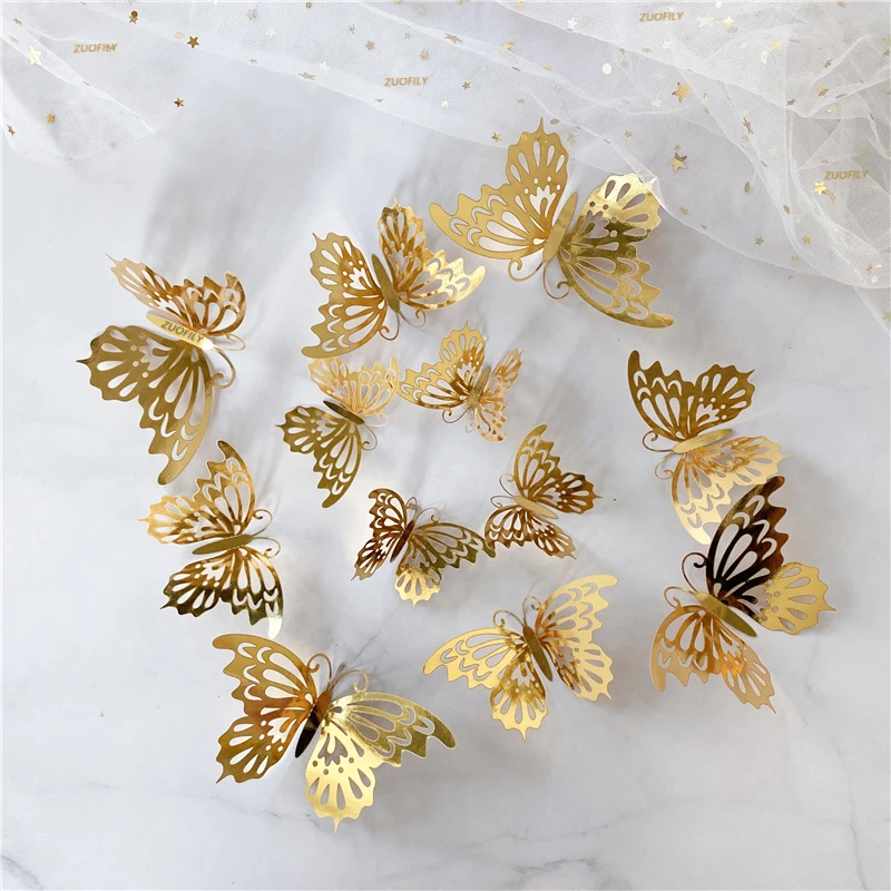 Stickers Muraux Papillon 3D, CAYUDEN 24 Amovible Papillon Argenté Autocollants Muraux Papillon Sticker Combinés Stickers Art DIY Décor Papillon Pour