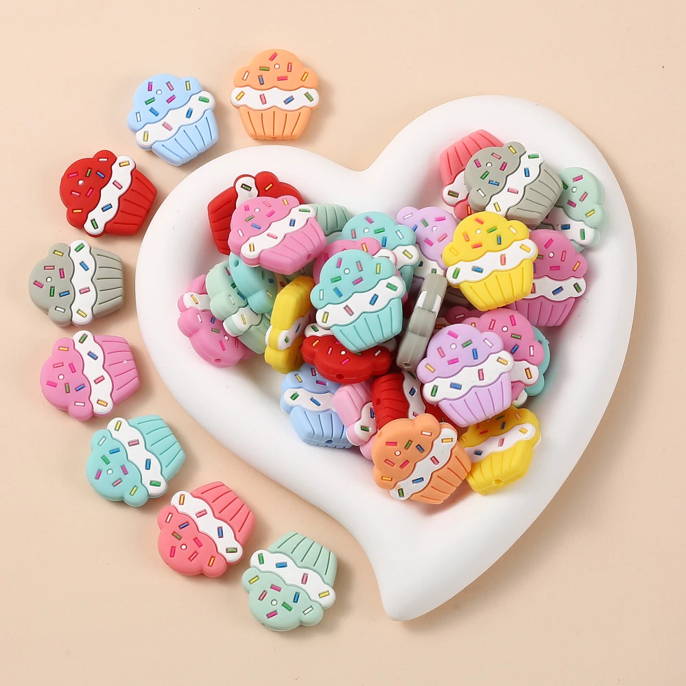 Cartoon Cake Shape Silicone Chew Beads For Nursing Teether Jewelry Making DIY Pacifier Chain Necklace Bracelet 10Pcs 28x29mm silicone teething toys silicone beads silicone teething beads
