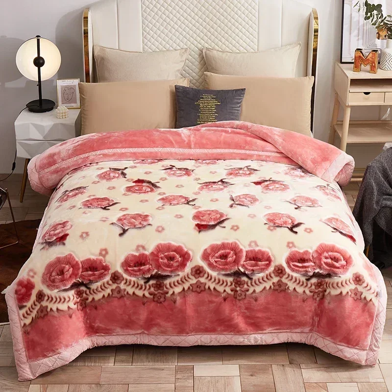 Warm Weighted Blankets for Beds Raschel Blanket for Winter Autumn Double Side Plush Comforter Quilt