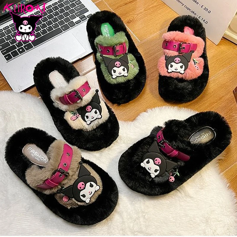 

Anime Cartoon Fashion Kuromi Plush Slippers Autumn New Versatile Fashion Minority Design Thick Sole Outdoor Home Birthday Gifts