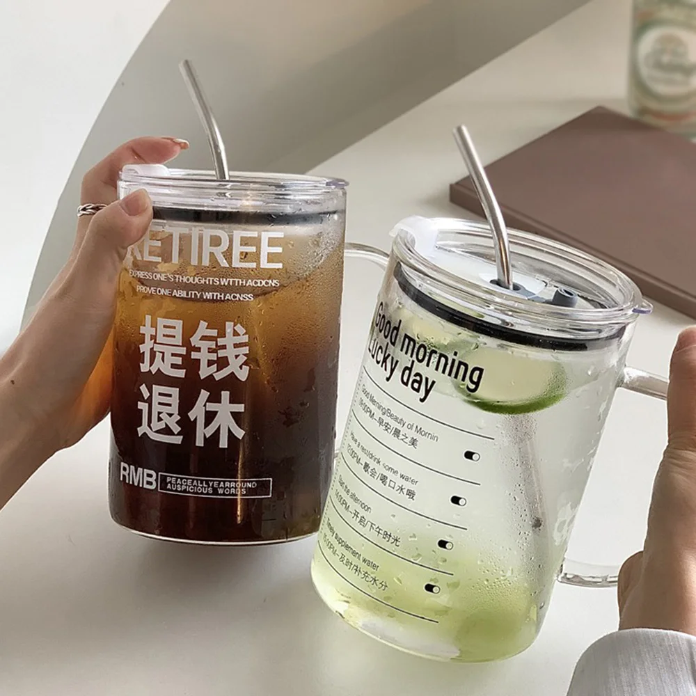 Drinking Glasses with Dome Lids and Glass Straw Can Shaped Glass Cups Beer  Glasses Iced Coffee Tumbler Cup DIY Drinkware