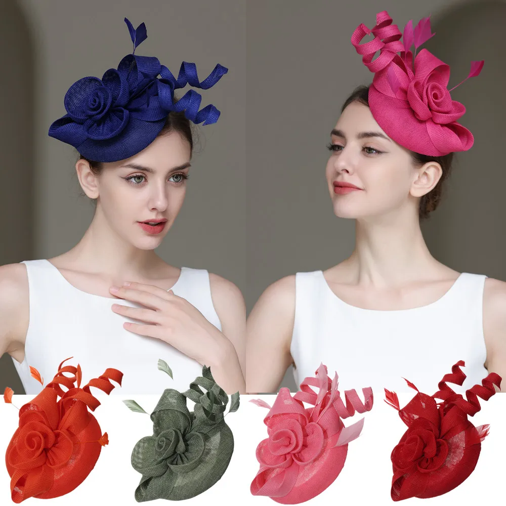 

1PC Retro Linen Top Hat Hair Accessories Decorated with Faux Feather Headwear for Women