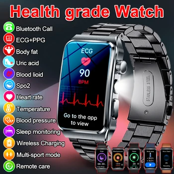 2025 New Nursing Grade ECG+PPG Pulse therapy Smartwatch Men Blood lipid Uric acid Bluetooth call Health Bracelet For Android iOS 1
