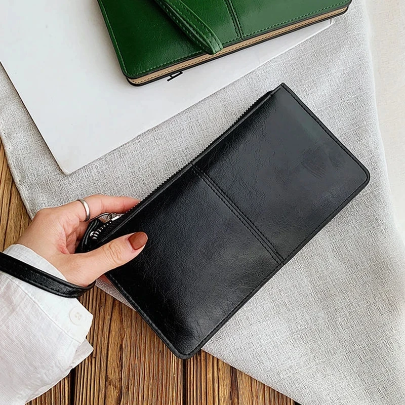 Yogodlns Fashion Solid Color Wallet Female PU Leather Handbag Long Zipper Clutch Card Holder Coin Purse Multi-layer Phone Bag