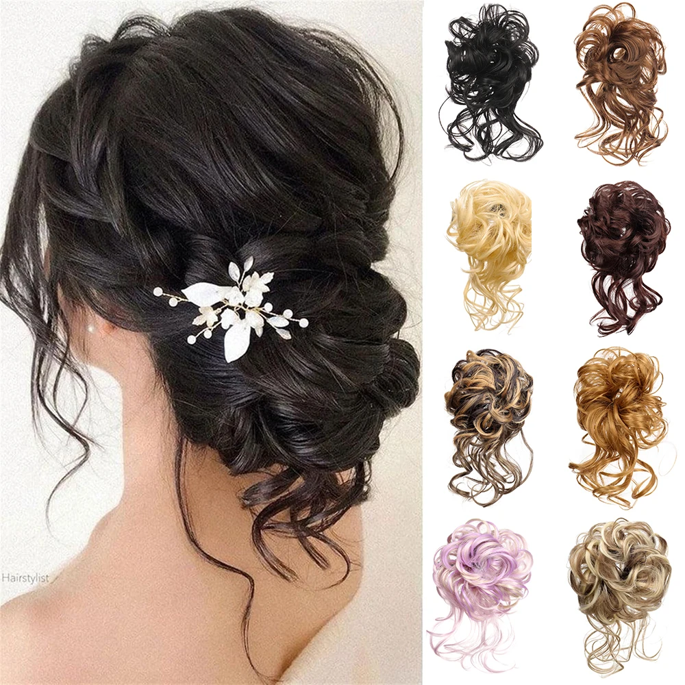 

Synthetic Messy Hair Bun Chignon Scrunchies Fake Hair Band Braid Elastic Hairpiece Tail For Women Synthetic Wrap Curly Ponytail