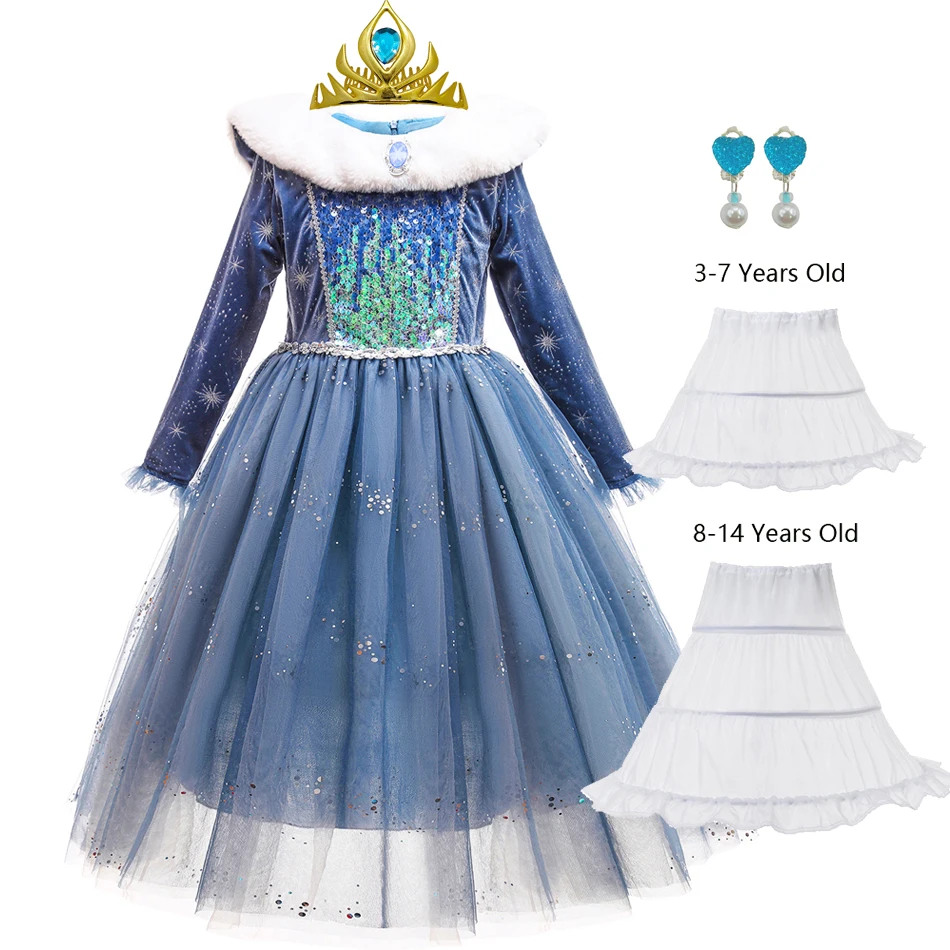 Splendido Costume Elsa Frozen Per Bambine - Abito Principessa Invernale Con Mantello In Organza E Dettagli Glitter - Vestito Da Regina Per Compleanno E Halloween