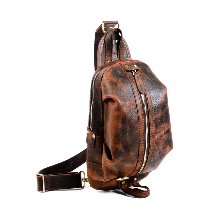 

Vintage Leather Breast Package Male Brand Backpack Header Level niu pi bao Shoulder Bag Shoulder Bag Backpack Locomotive BAG