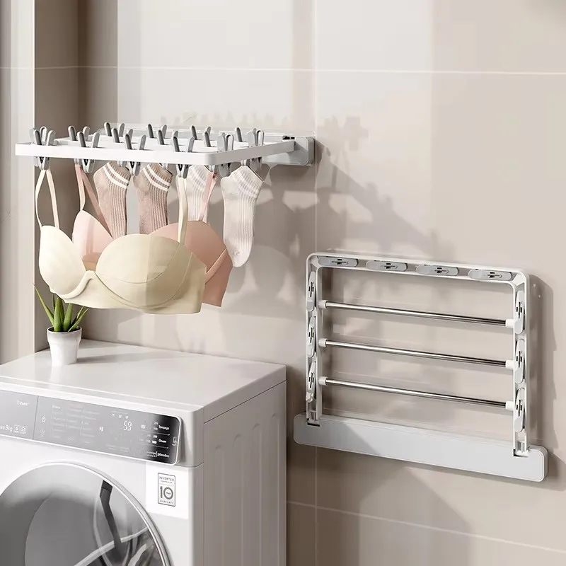 Folding Drying Rack Wall Mounted Clothes Hanger Drying Clip Windproof Sock Clip Multi Functional Towel Hanger Space Saving clothes drying rack clothes hangers clothes drying clips