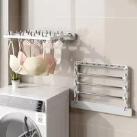 Folding Drying Rack Wall Mounted Clothes Hanger Drying Clip Windproof Sock Clip Multi Functional Towel Hanger Space Saving 1