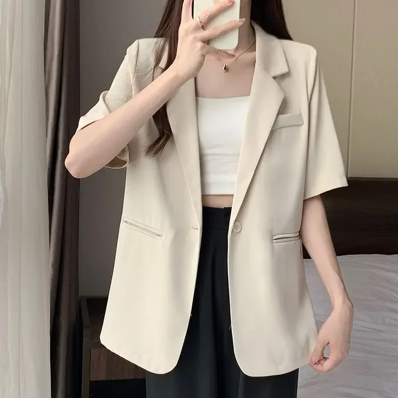 Short Sleeves Blazer Women Summer Jacket Black White Suit Korean Fashion Thin Top Casual Solid Jacket New