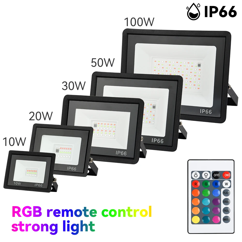 RGB Flood Light 100W 50W 30W 20W 10W RGB Reflector IP66 Waterproof LED Spotlight 220V Projector Lamp Outdoor Garden Lighting led flood light