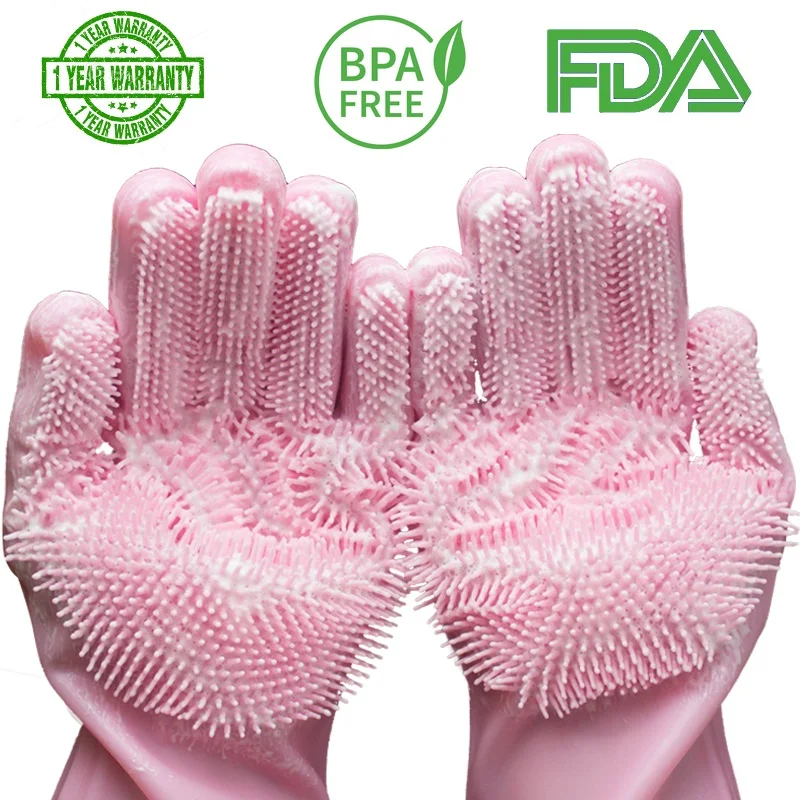 

1Pair Dishwashing Cleaning Gloves Silicone Rubber Sponge Glove Household Scrubber Kitchen Clean Tools Dropshipping Kitchen