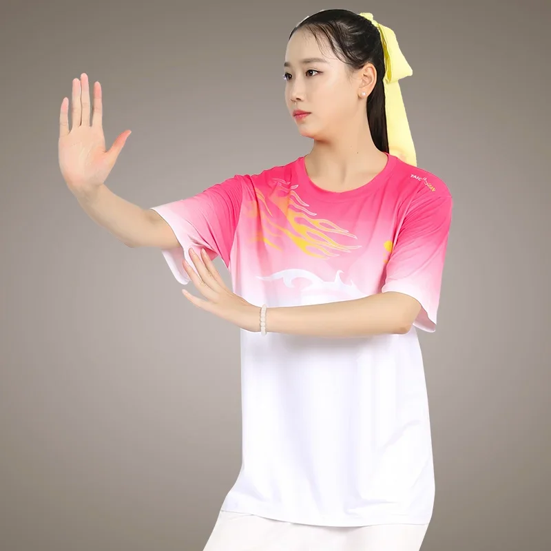 Martial Arts T-shirt Short-sleeved Clothing Kung Fu Shirt Classic Uniform Kung Fu Men's Shirt Summer Ice Silk Gradient Top