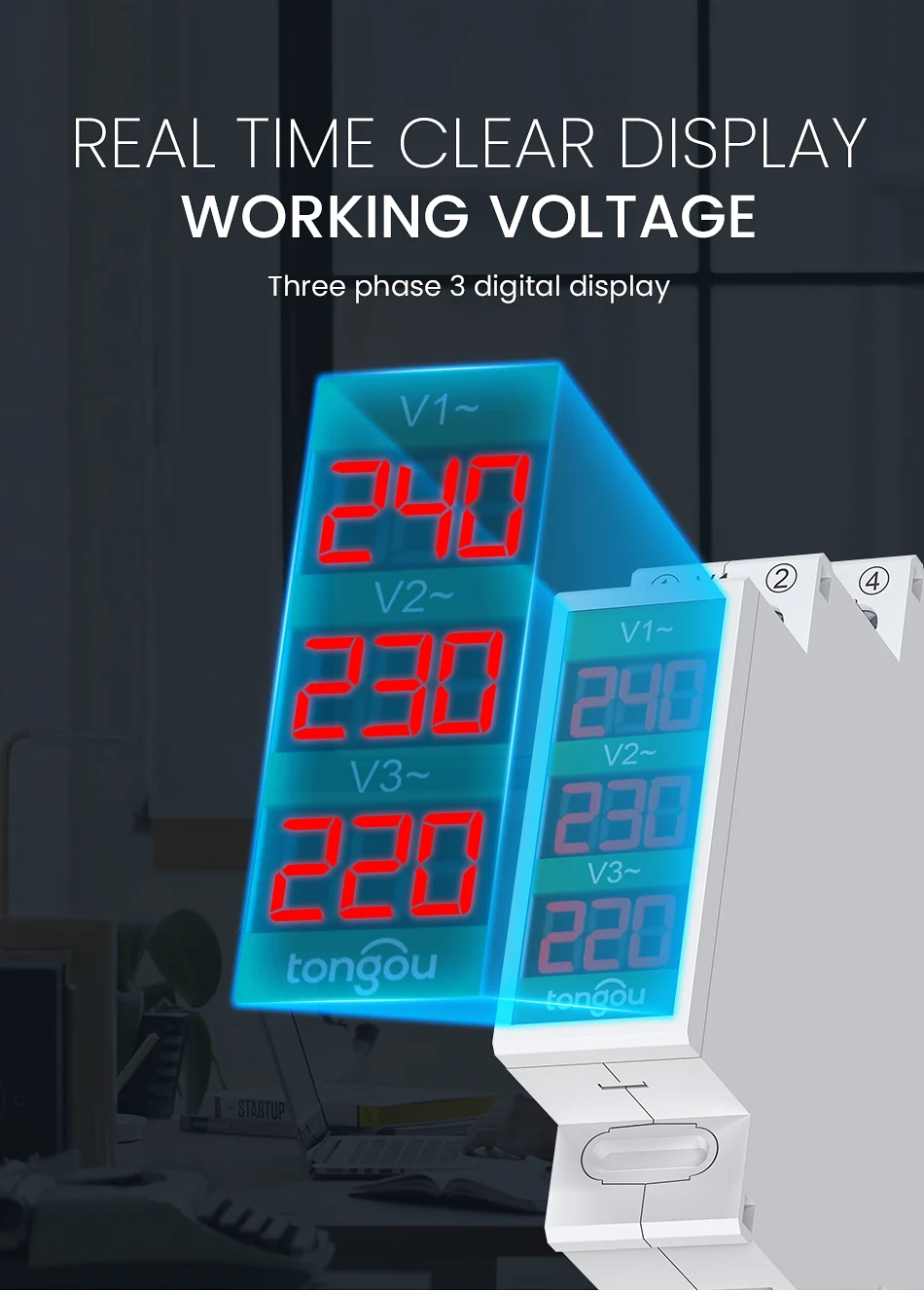 Three Phase Voltage Meter Ac 60V-450V Mini Modular Voltmeter Gauge Indicator LE