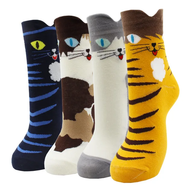 4-5 Pairs Newest Colorful Harajuku Korean Kawaii Cute Women Socks Cartoon Cat Dog Owl Stripe Avocado Girl Cotton Socks 4 pairs-AYT022