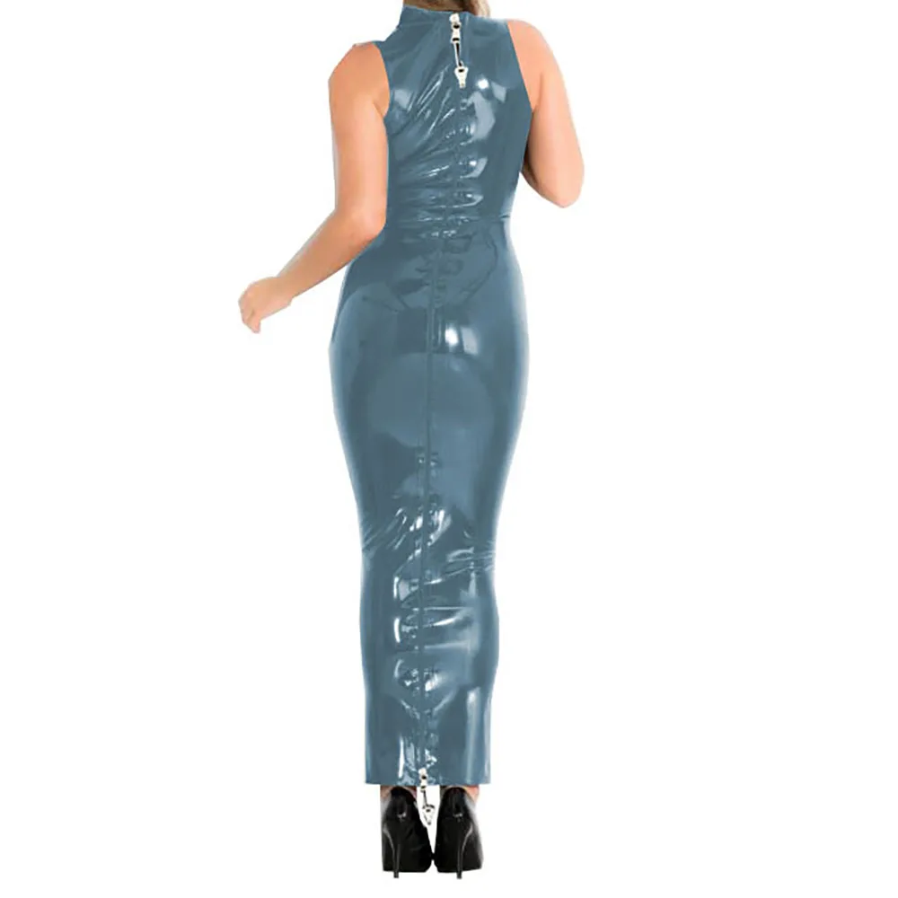ankle length hobble dress Shiny PVC Leather Full Zipper Lockable Sexy Dress Over Sized Dress Color:Blush+Black drawn sheets of patterns back to school prom dress Beaded Wedding Dresses: The