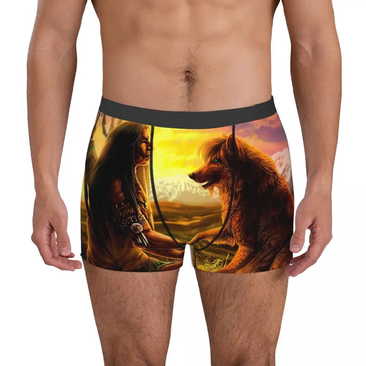 Native American Two Hunters Men's Boxer Briefs Shorts Men Underpants  Cartoon Anime Funny Men's Panties Soft Underwear For Men