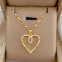 Trendy Heart Stainless Steel Zirconia Necklaces For Women Girls Love Gold Color Metal Necklace Party Birthday Daily Jewelry 4