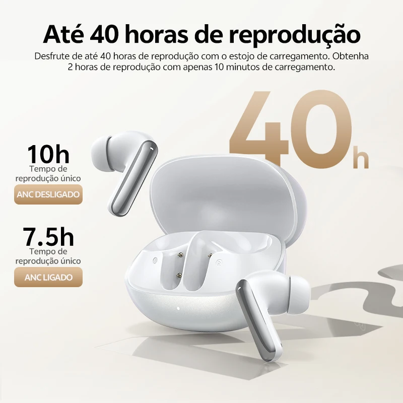 Fones de Ouvido Sem Fio QCY Melobuds N20 BH25HT20A Bluetooth 6.0 - ANC Adaptativo de -50dB, Drivers de 13mm, 6 Microfones, Chamadas HD, 40 Horas de Duração