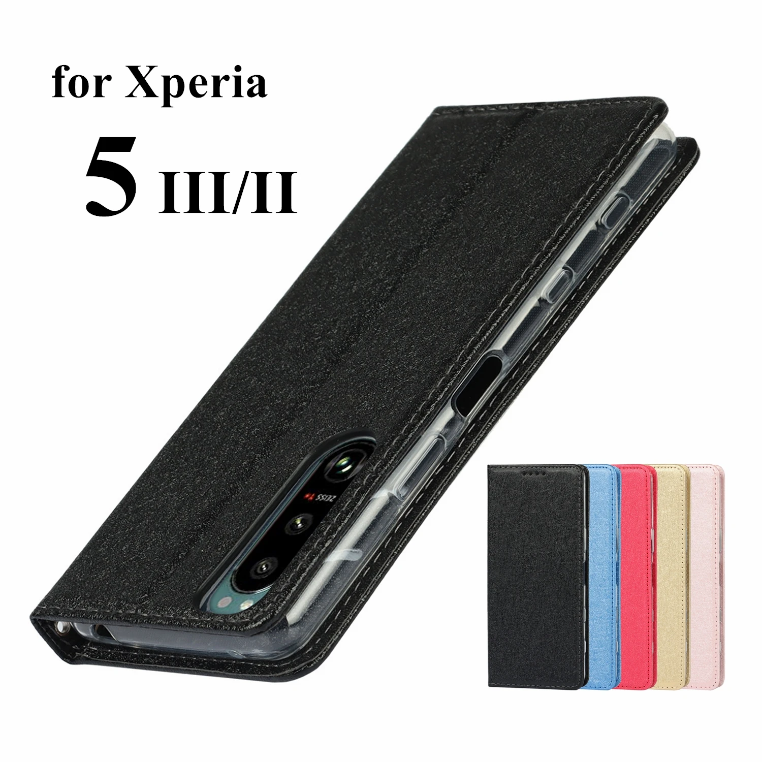 Custodia In Pelle Pu Lucida Stile Seta Per Sony Xperia 5 Iii 5 Mark 2 3 Flip Case Adsorbimento Magnetico Cover Touch Smerigliata Fundas Coque