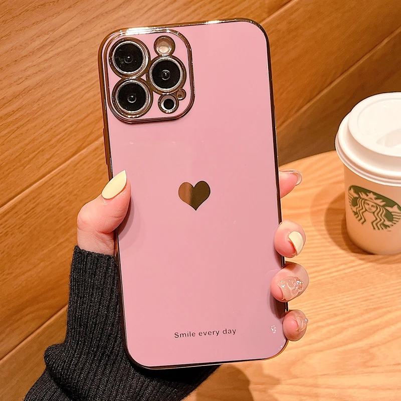 Мягкий силиконовый чехол с гальваническим покрытием сердечек для iPhone 11 12 13 Pro Max XS