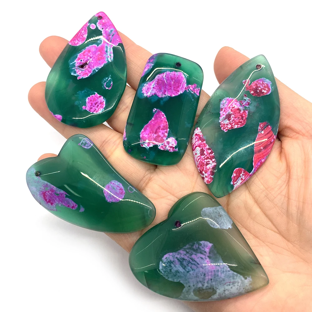 5pcs/pack Natural Stone Beads Water Drop-shaped Green Pattern Suitable for DIY Making Necklace Earrings Jewelry Accessories