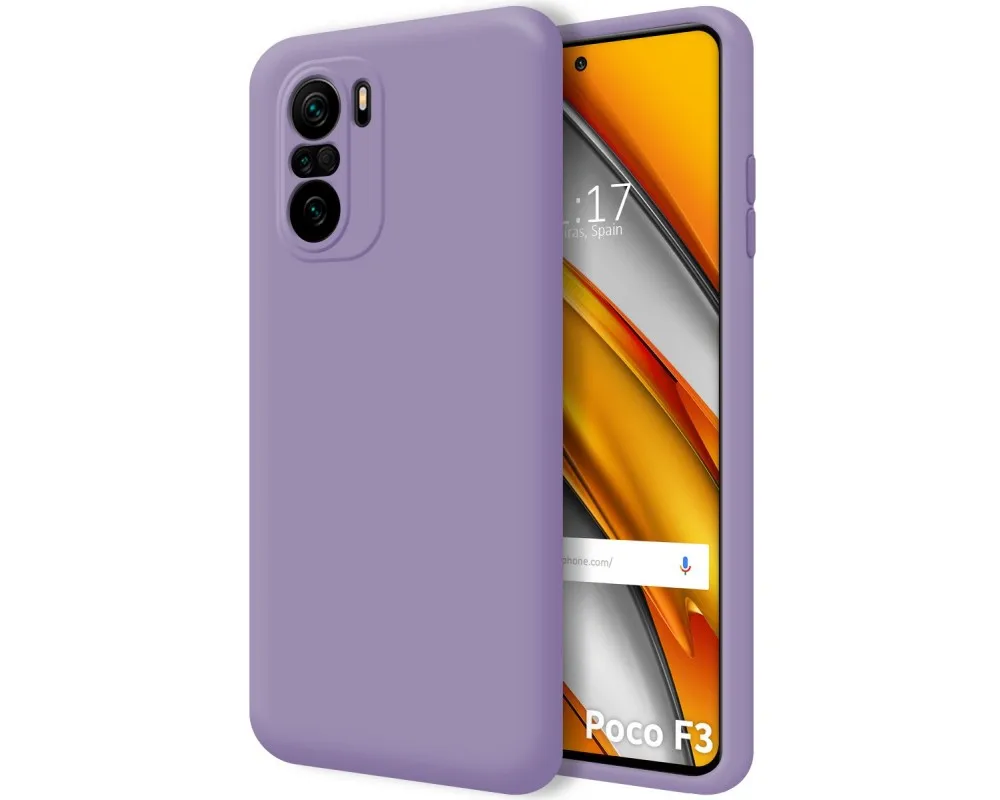 Carcasa de Sedoso-Tacto Suave Silicona Líquida Funda para Xiaomi Mi 11i 5G/ Poco F3 con 2 Unidades Cristal Templado Cubierta a Prueba de Golpes con Forro de Microfibra Lavanda Púrpura 