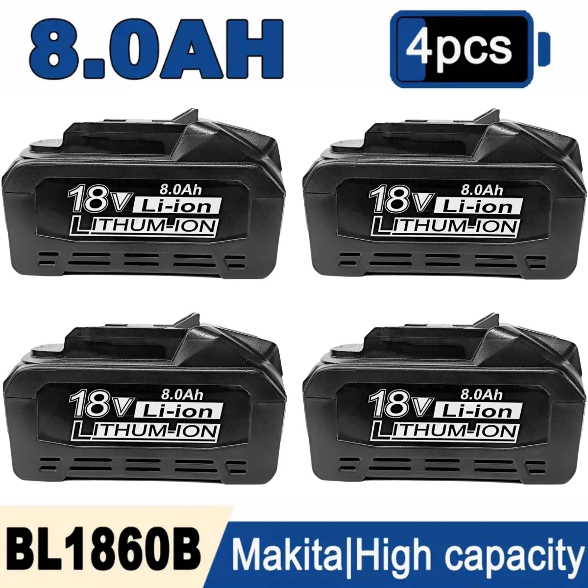 4/2/1pc 8.0Ah BL1860B Battery Replacement Makita 18V Compatible with Makita 18 Volts BL1860 BL1820 1830B 1840B 1850B BL1825