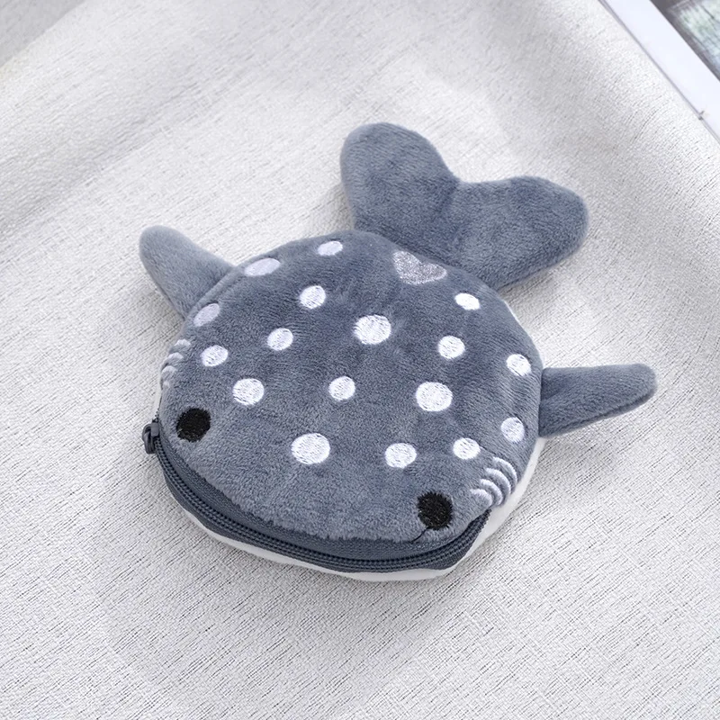 Cute Shark Coin Purse Soft Plush Zipper Small Wallet for Kids Teens Girls Women Kawaii Data Cables Earphones Bag Key Pouch coin purse