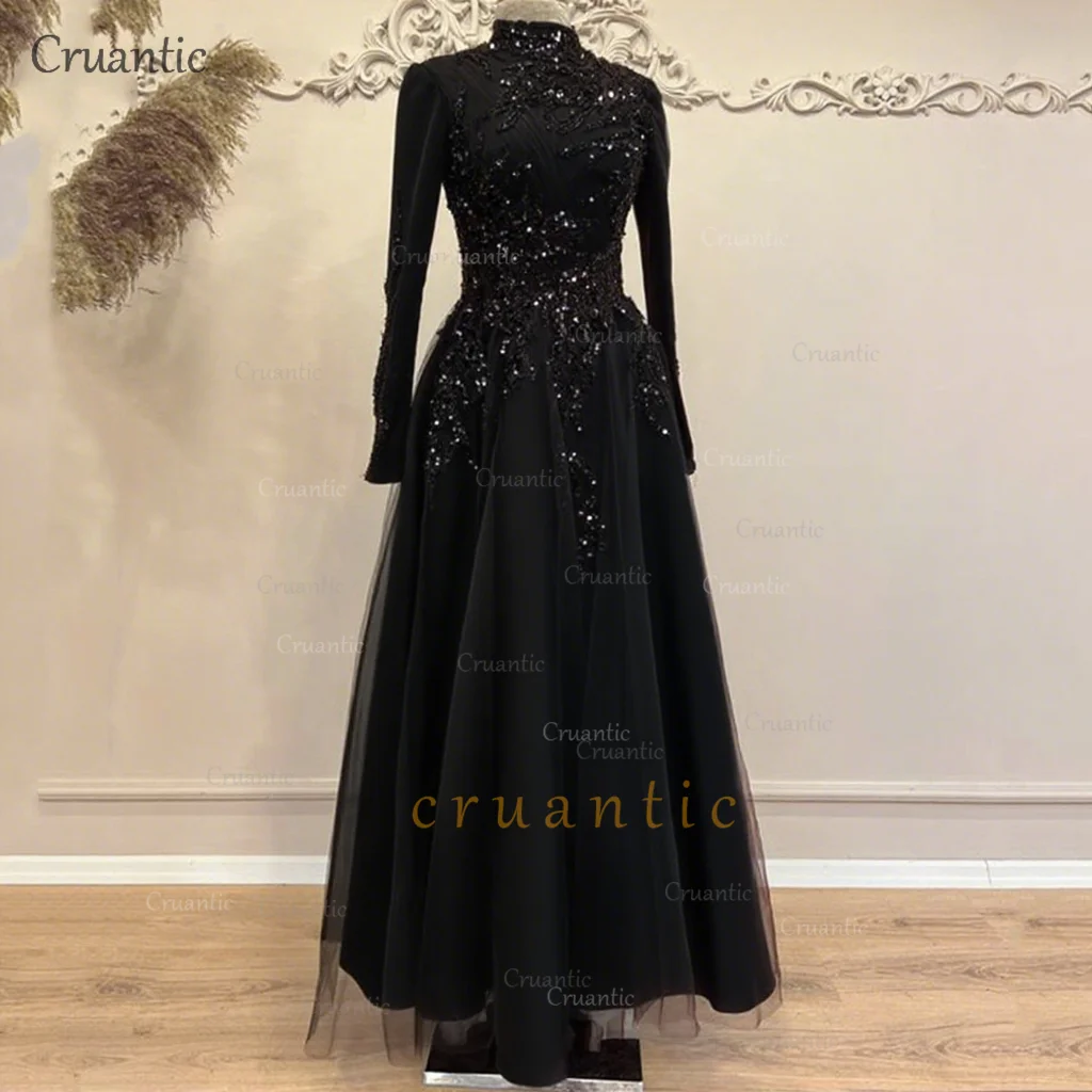 فستان أنيق للحفلات الراقصة برقبة عالية ترتر وأكمام...