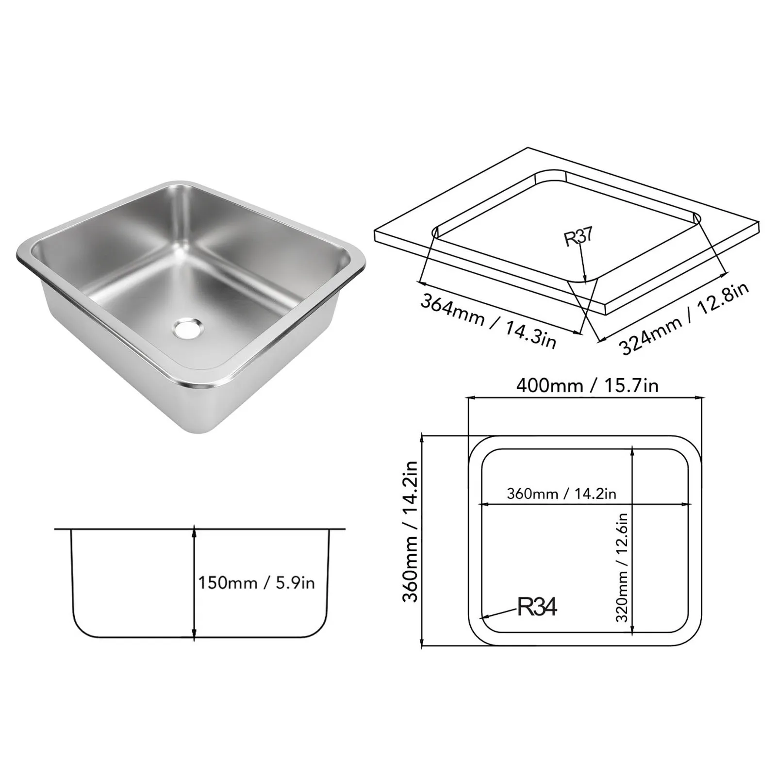 RV Sink Versatile 304 Stainless Steel Heat Resistant Embedded Installation Efficient Drainage Kitchen Wash Sink for Yacht