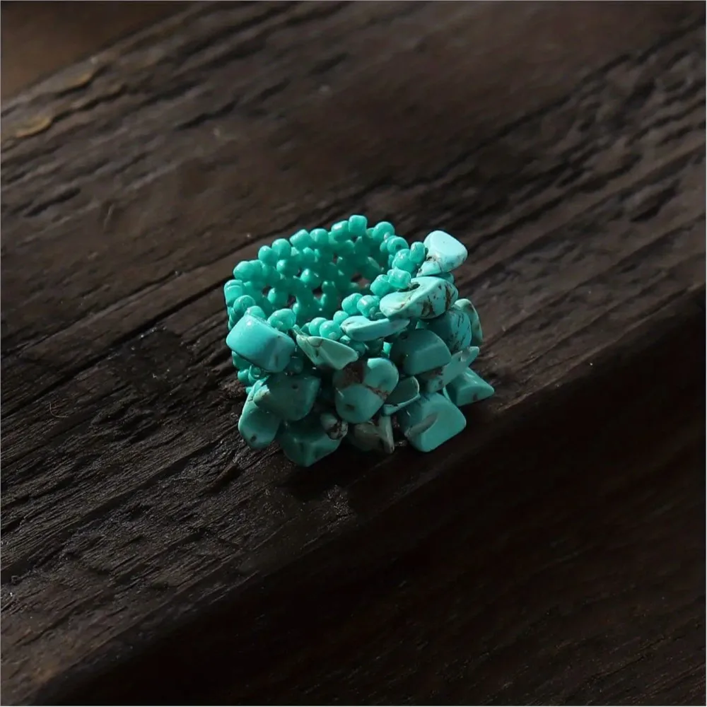 Boho Style Colorful Beaded Finger Ring for Women Natural Stone Irregular Beads Rings Party Jewelry Gifts