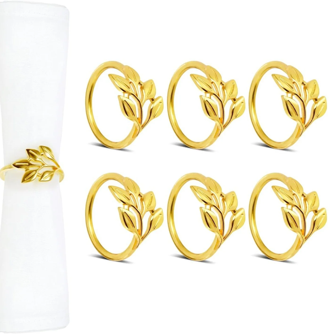 Napkin Ring Christmas Napkin Holder 6PCS Napkin Rings Metal Autumn Leaf Napkin Holder Wedding Favours Gold And Silver Holder Party Table Decoration Navidad
