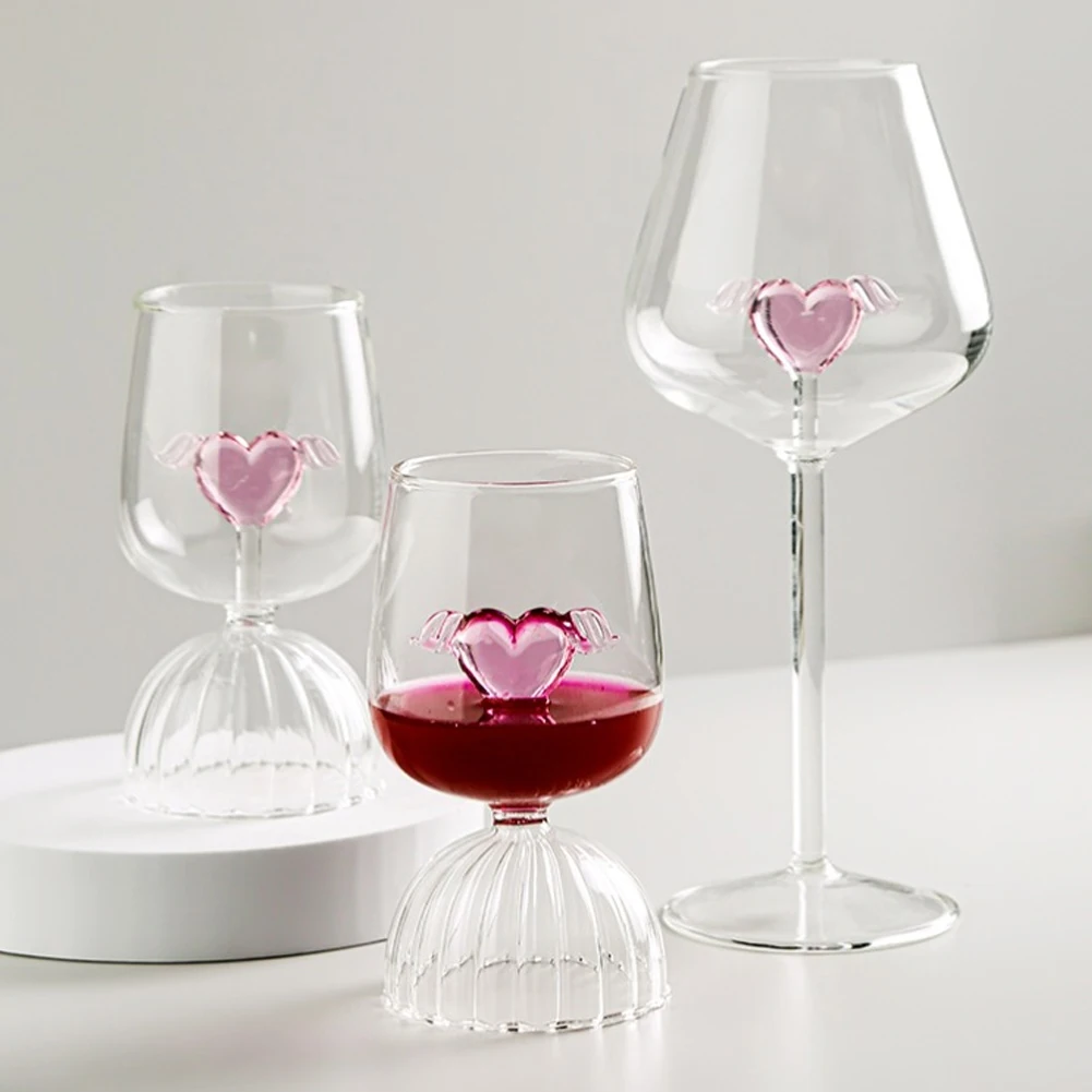 Red Wine Cups Drinkware Valentine's Day Fashion Pink Heart Goblet Durable Wine Drinking Glass For Kitchen Home Drinking Supplies