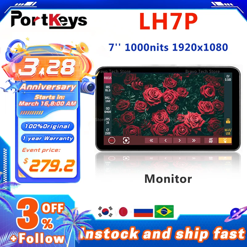 Wireless Camera Control 4k Monitor Portkeys LH7P 7 inch DSLR Studio Monitors 1000nit On-Camera Field Audio Screen Video Photo